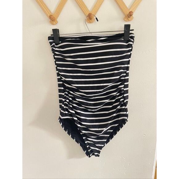 Kona Sol Swimsuit Medium One-piece Black & White Striped Strapless Bathing Suit - Picture 2 of 7